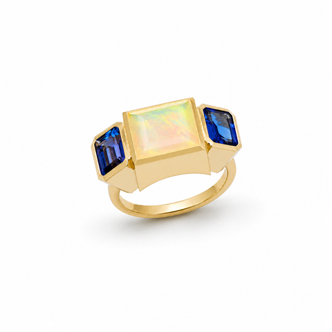 Opal and Tanzanite Trilogy Ring