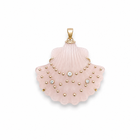 Carved Stone Shell Pendant Rose Quartz