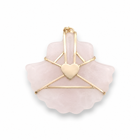 Carved Stone Shell Pendant Rose Quartz