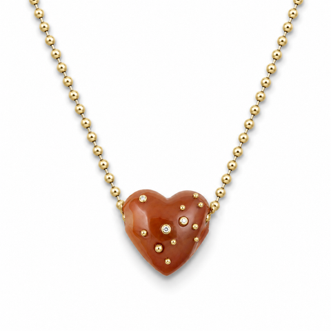 Carnelian Agate Studded Heart Bead Pendant