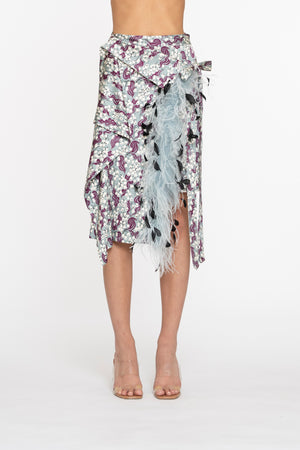 Panel Wrap Skirt with Feathers