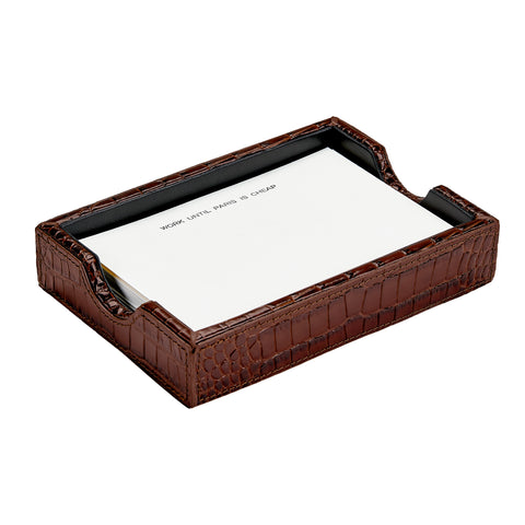 "Work Until Paris Is Cheap" Brown Crocodile Leather Memo Tray