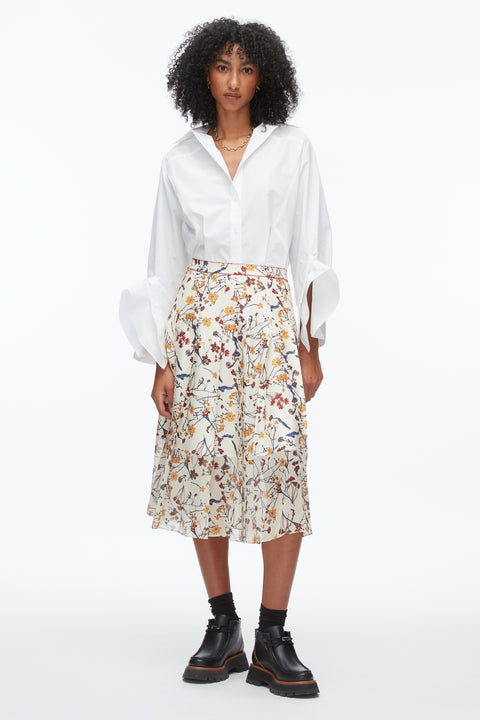 Bliss Floral Pleated Skirt With Chiffon Hem
