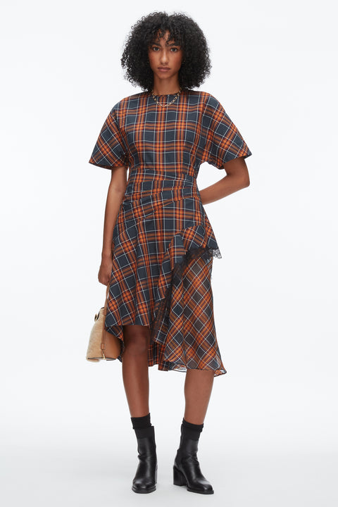Short Sleeve Draped Dress With Organza Combo