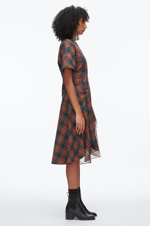 Short Sleeve Draped Dress With Organza Combo