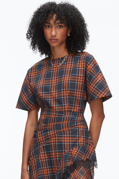 Short Sleeve Draped Dress With Organza Combo