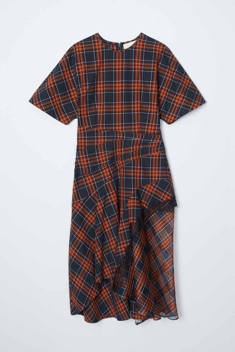 Short Sleeve Draped Dress With Organza Combo