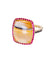 Ghost image of beige agate ring with rubies and black diamonds