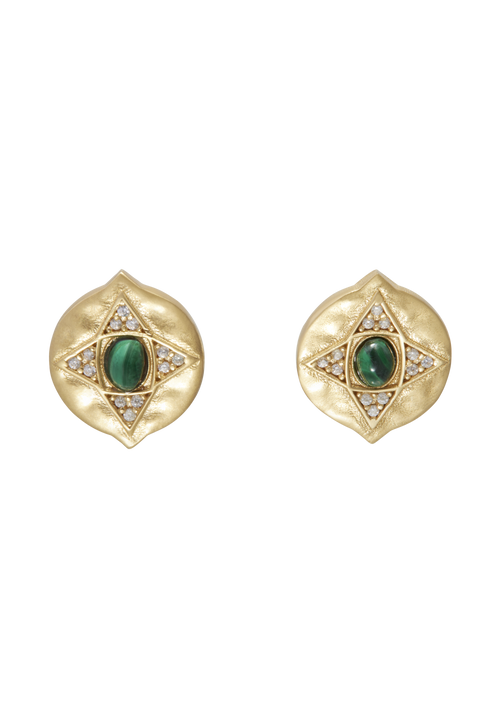 The Hathor Stud Earrings Malachite 14K YG Plate