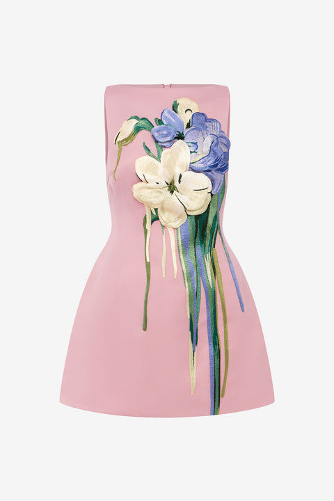 Ali Embroidered Boat Neck Mini Dress