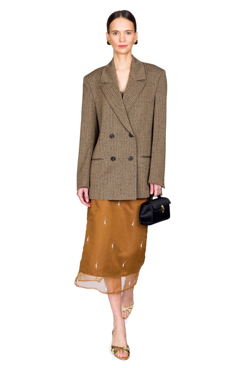 Slub Herringbone Double-Breasted Blazer