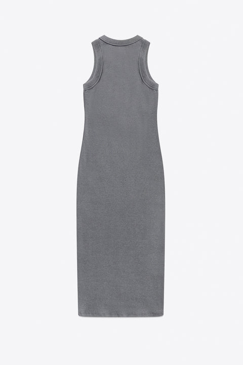 Distressed Crystal Ribbed Knit Midi Tank Dress
