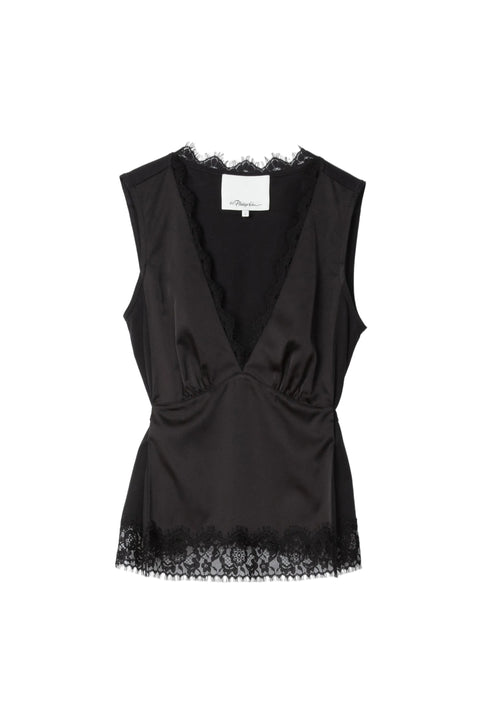 Satin Lace Sleeveless Top With Waist Tie