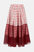 Ghost image of the red and white plaid a-line skirt with sheer detailing on a white background