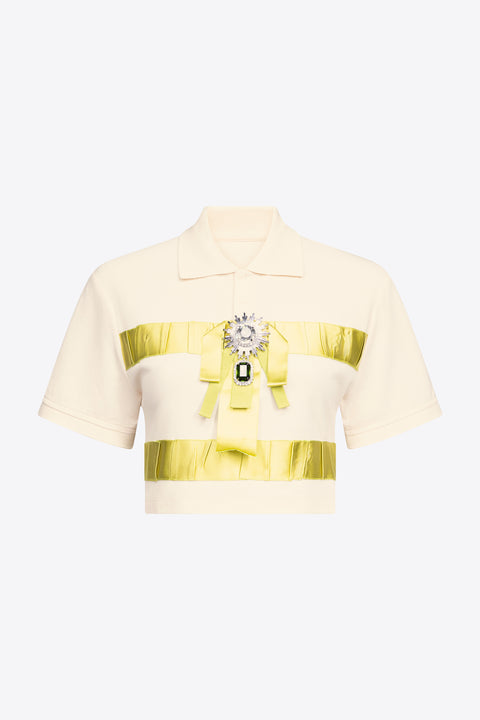 Crystal Embellished Bow Cropped Polo