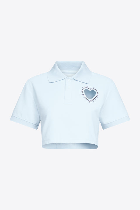 Crystal Heart Cutout Cropped Polo