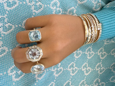 Aquamarine and Diamond Baguette Bia Ring