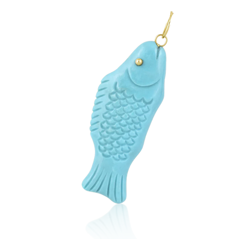 Carved Turquoise Gold Fish Pendant