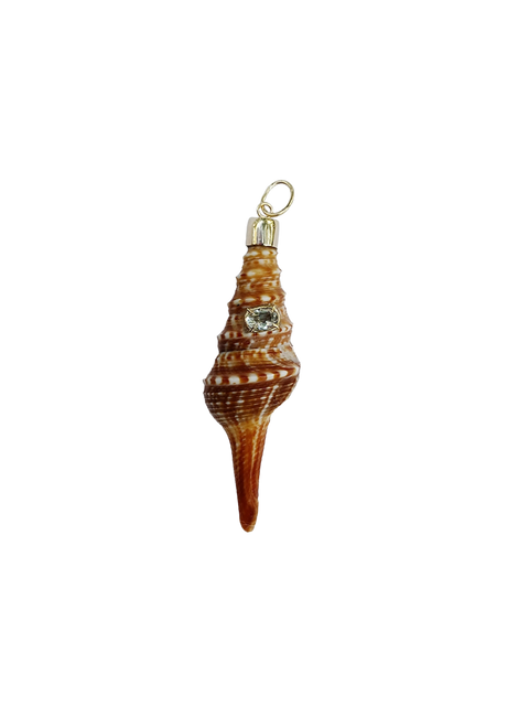 Ghost image of the spiral brown shell pendant with a horizontal quartz.