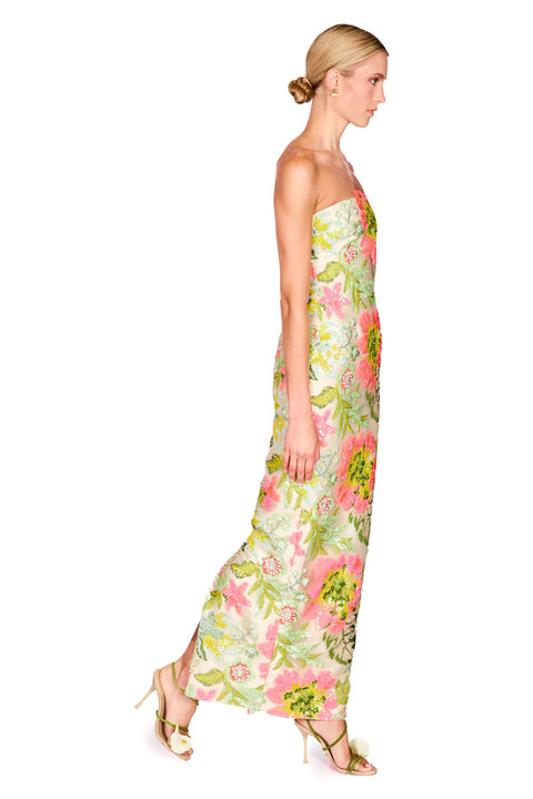 Strapless Floral Chiffon Dress