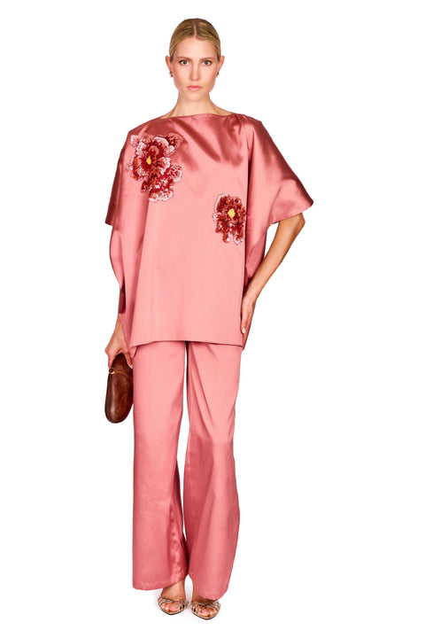 Satin Twill Wide Leg Trousers
