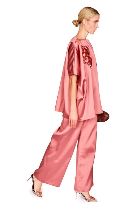 Satin Twill Wide Leg Trousers