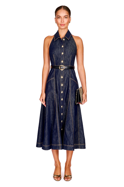 Indigo Halterneck Midi Dress