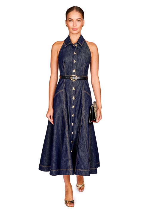 Indigo Halterneck Midi Dress