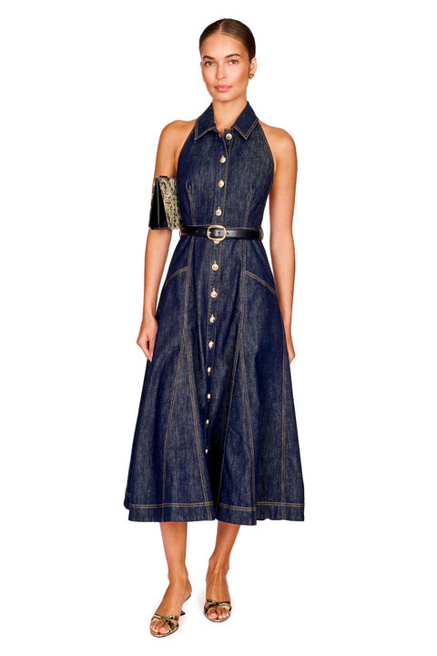 Indigo Halterneck Midi Dress
