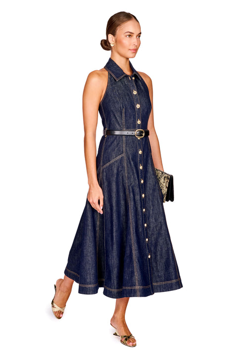 Indigo Halterneck Midi Dress