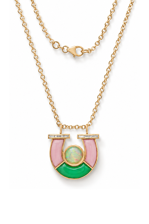 Jumbo Opal, Pink Opal, And Chrysoprase Horseshoe Necklace