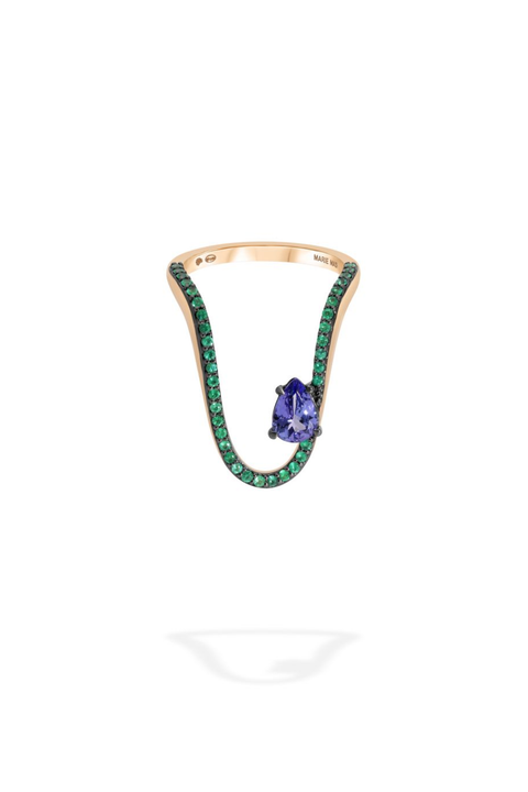Pear Tanzanite & Emerald Radiant Ring