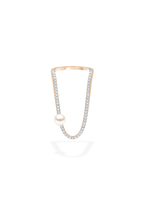 Aurora Ring Half Pavé with Akoya Pearl