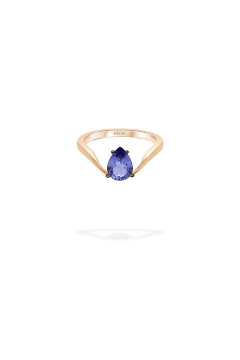 Halo Ring With Floating Pear Tanzanite