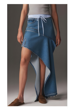 Deconstructed Washed Denim Skirt