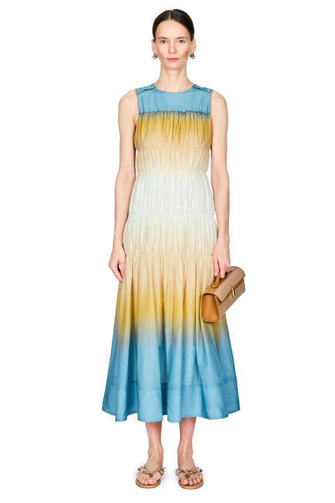 Ombre Voile Gathered Maxi Dress