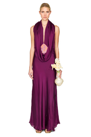 Cesura Cowl Lace Halter Gown