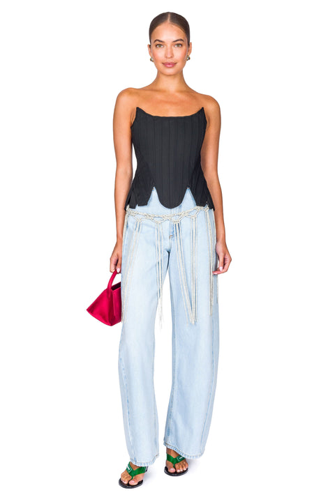 Denim Trousers With Hotfix Crystal Belt