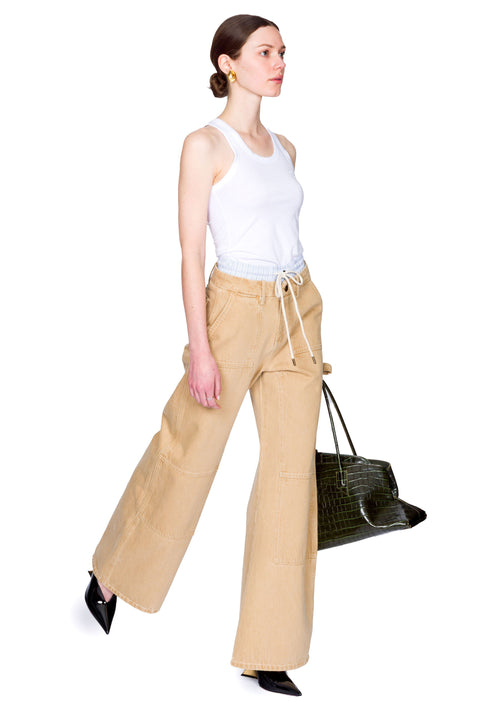 Washed Double Waistband Wide-Leg Jeans