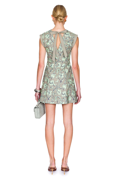 Short Sleeve Floral Mini Dress With Neck Ties