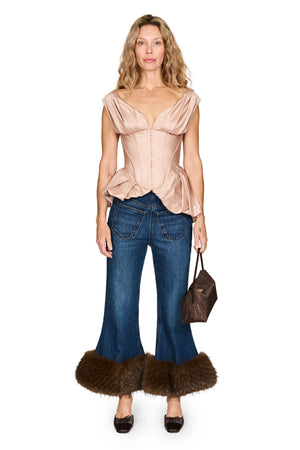 Cropped Flared Pant With Faux Fur Hem