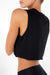 Model showing the back of the boyfriend cropped tank in black.