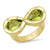 Infinity shaped ring with yellow gold and peridot