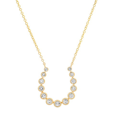 Image of Gold Diamond Horseshoe necklace detailing the diamonds within the horseshoe shape.  