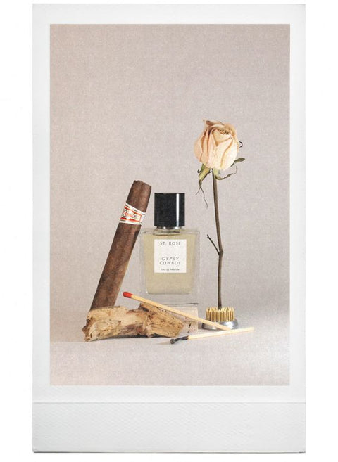 Still life photo of the perfume bottle paired with the scent inspirations