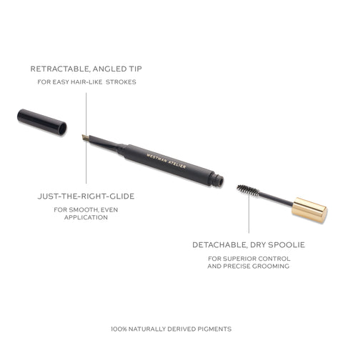 Photo detailing the specifics of the design and function of the Bonne Brow Defining Pencil.  