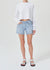 Model wearing the denim short