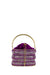 Fuchsia bucket bag with top handle, gold hardware, and subtle sparkle