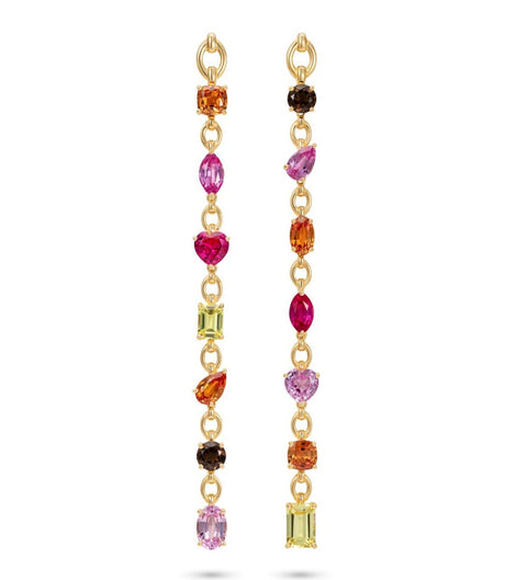 Zoomed-in image of the Catena Extra Long Earrings and the multicolor stones.  