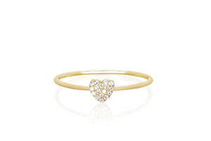 Close-up look at the gold ring with a mini diamond heart